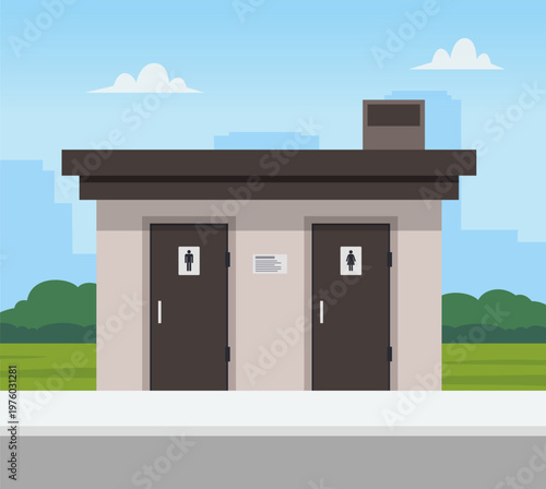 Outdoor public toilet in park in flat style. Vector stock