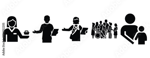 community health workers silhouette icon set