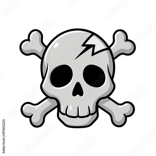 Skull and Bones Vector Icon with Lightning Crack