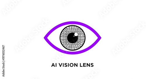 AI Vision Lens Symbol - Abstract Eye with Purple Outline, Technology Concept