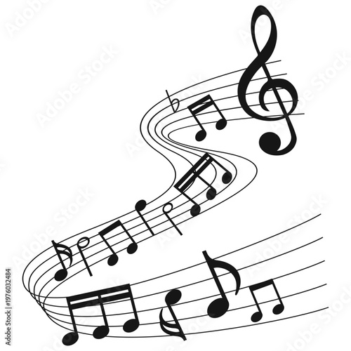 Yellow musical notes melody on white background.vector illustration of blue colored sheet music - musical notes melody .