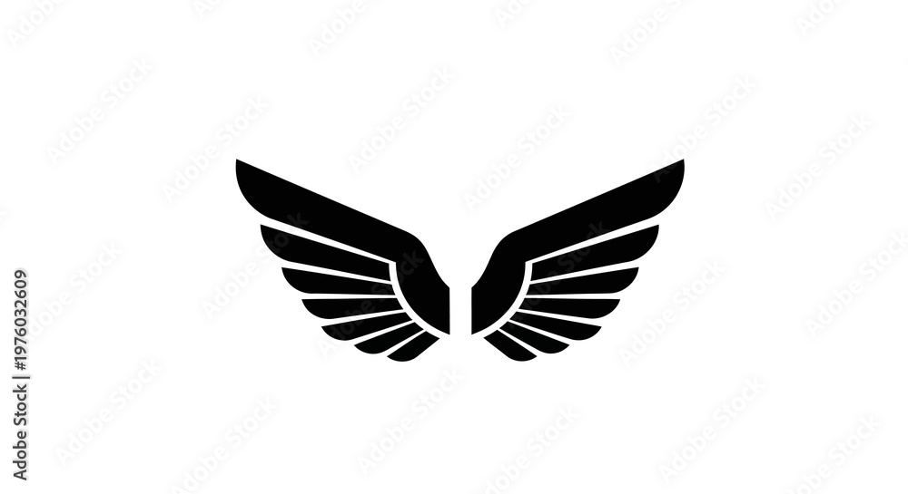Fototapeta premium Black stylized wings icon on white background