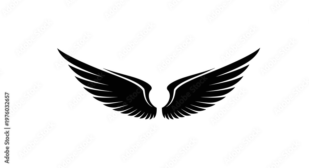 Fototapeta premium Black Wings Silhouette Isolated on White Background