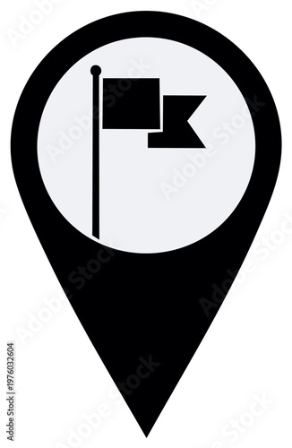 Map Pointer Icon Showing Flag Location Symbol, Black Pin on the Map with Black Flag