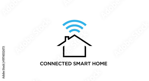 Connected Smart Home Icon with Wi-Fi Signal and Text