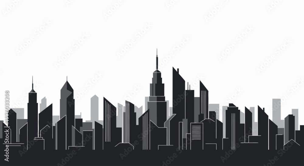 Obraz premium A minimalist silhouette of a modern cityscape with a clear sky background.