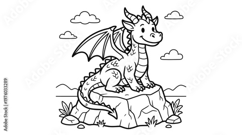 Smiling Dragon Sitting on Rock Formation.