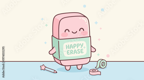 Cartoon Eraser Character Smiling Face.