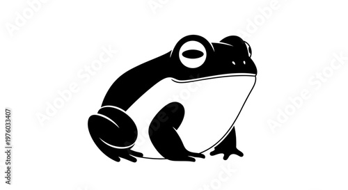 Stylized black and white frog illustration on a clean white background.