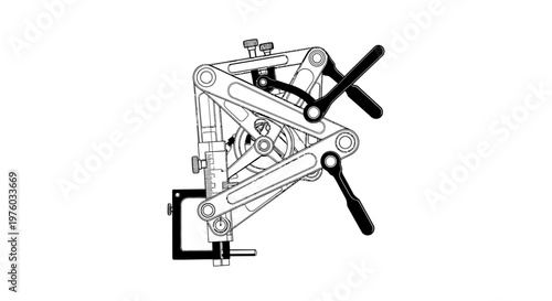Technical illustration of a vintage mechanical linkage mechanism on white background
