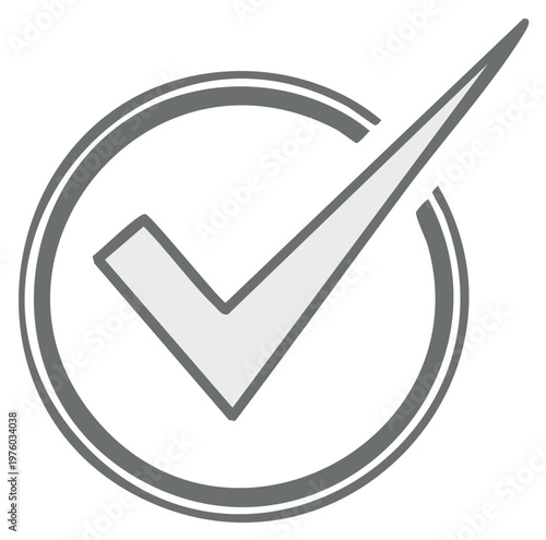 Clean Gray Check Mark Inside a Circle, Symbol for Approval and Completion