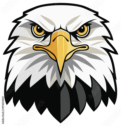 Close up illustration of majestic eagle head with piercing gaze and sharp beak, symbolic of strength and freedom