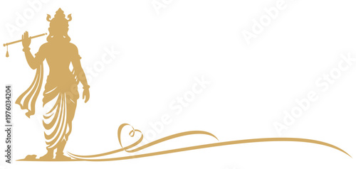 Vector silhouette illustration of Lord Krishna carrying his flute decorated with ribbons