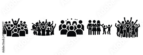 community party silhouette icon set