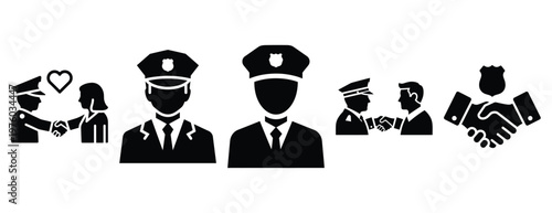 community police partnership silhouette icon set