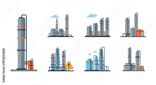 Oil and Gas Industry Plant Illustrations - Refinery and Petrochemical Complex.