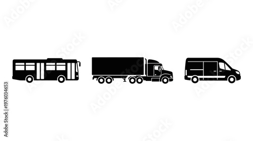 Black truck bus and van vehicles.