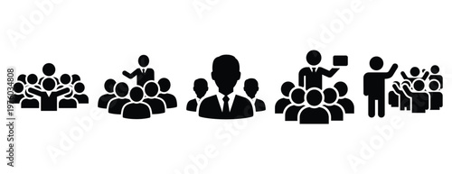 community public participation silhouette icon set