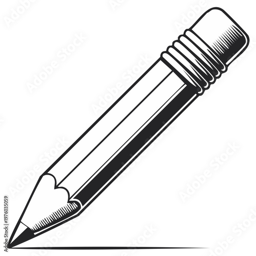 Classic wooden graphite pencil with pink eraser drawing a line illustration