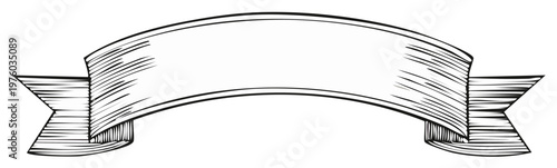 Detailed sketched banner ribbon design for decorative designs or title header placements in graphic arts