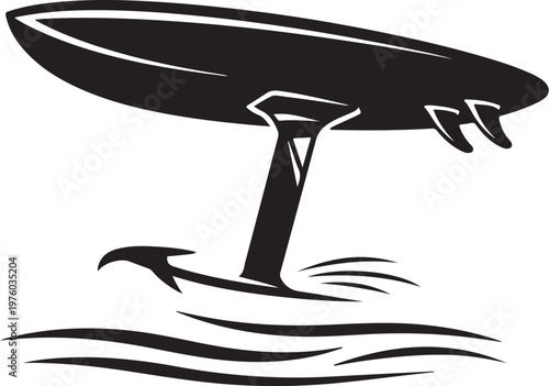 Surfboard, surfing icon, black vector, water sports symbol, ocean recreation