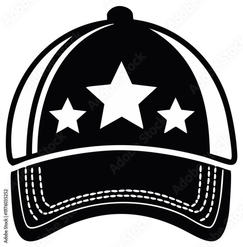 Black baseball cap with white stars and stitching detail, a stylish headwear accessory.