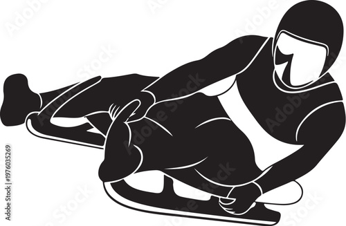 Black and white bobsleigh athlete, speed skiing vector, winter sports icon, athletic illustration