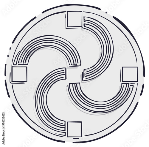Swirling Zen Circle Symbol with Square Corners and Parallel Lines