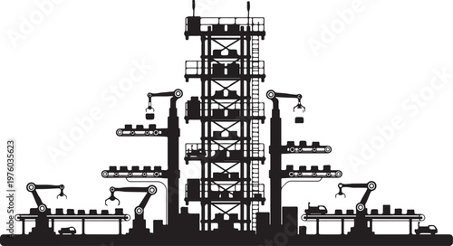 Industrial oil rig, drilling platform, black silhouette, industrial equipment, energy sector