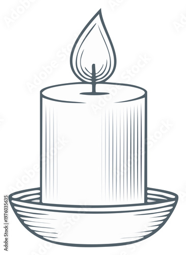 Hand-drawn candle flame vector illustration burning in a plate for holidays or religious themes