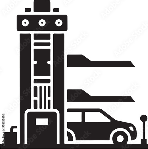 Gas station, fuel pump, car icons, black silhouette, vector graphics