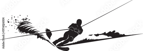 Black ski jumper icon, vector sports illustration, dynamic skiing silhouette, athletic graphic