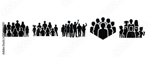 community youth group silhouette icon set