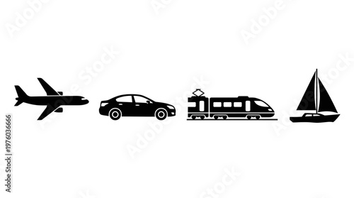 Silhouettes of various transportation vehicles.
