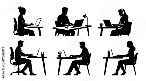 People Working on Computers Silhouettes.