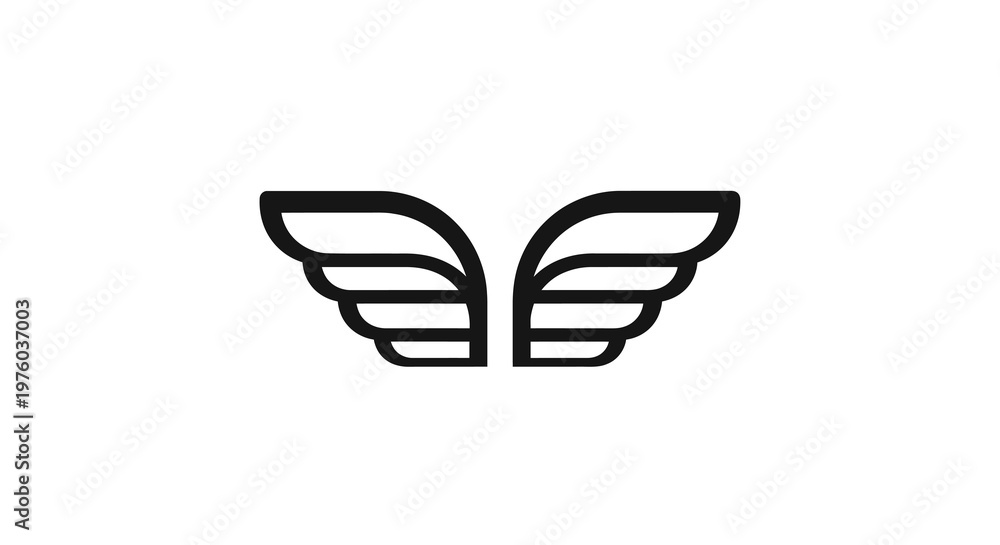 Fototapeta premium Minimalist black wing icon on white background, simple logo design