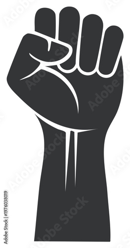 Powerful raised fist symbol of protest, revolution, solidarity, and strength against injustice