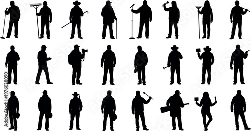 Comprehensive Collection of Diverse Professional Occupation Silhouettes Featuring Skilled Workers Artisans Musicians Gardeners and Creative Personnel for Multi Purpose Design