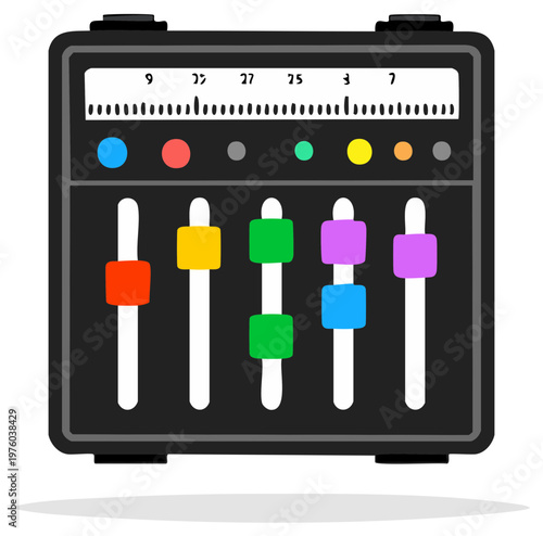 Colorful Audio Mixing Console with Sliders and Lights for Sound Production