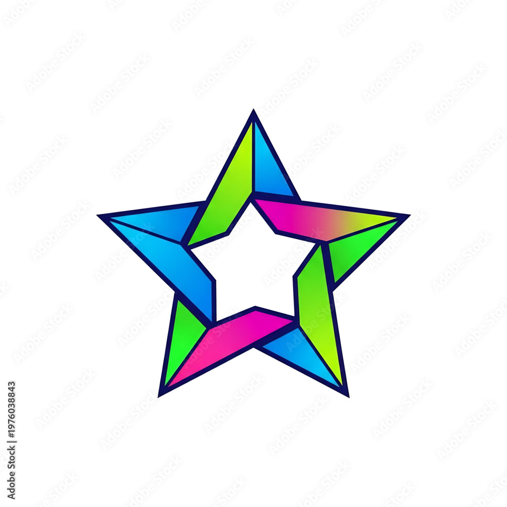 Fototapeta premium Multicolor star with bold geometric segments and clean lines.