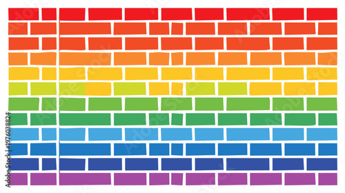 Rainbow brick wall with colorful pattern for illustration or background usage in design projects and presentations.