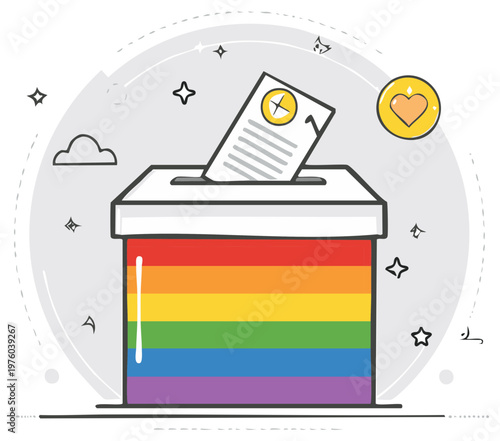 Colorful pride ballot box with voting paper for inclusion and democratic choice
