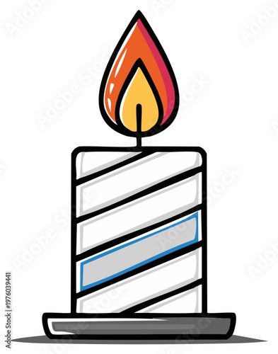 Cartoon Candle with Lit Flame and Striped Design, Symbol of Light and Warmth, Decorative Object