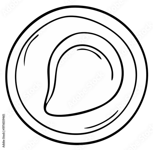 Pelmeni dumpling icon in a black and white sketch style, a culinary heritage symbol drawn with clear vector strokes