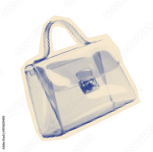 Retro Halftone Tote Bag with Heart — Beige and Blue Canvas Shopping Bag Vector Illustration