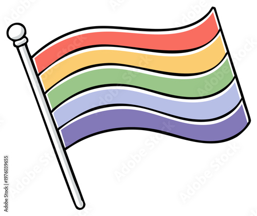 Rainbow Pride Flag Waving on a Pole Symbol of Equality and Diversity