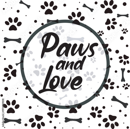 Paws and love, Vector illustration card
