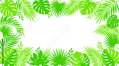Tropical Green Palm Leaves Border Frame.