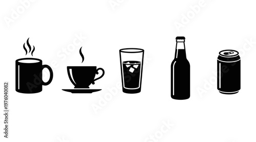Drinks and Beverages Icon Set.