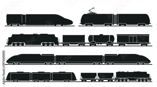 Silhouette of modern train cars.